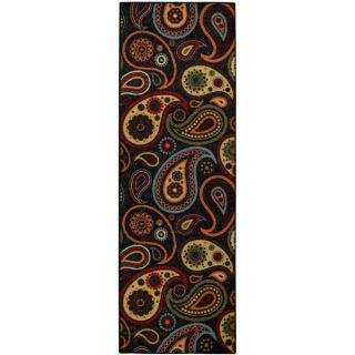 Rubber Back Black Charcoal Paisley Floral Non Slip Runner Rug (16 x 4