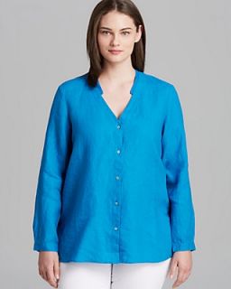 Eileen Fisher Plus V Neck Mandarin Collar Shirt