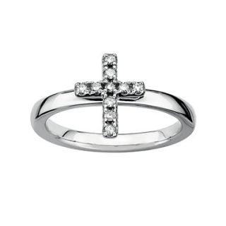 Personally Stackable 1/10 CT. T.W. Diamond Cross Silver Ring