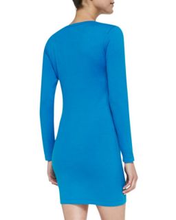 525 America Faux Leather Inset Stretch Jersey Body Con Dress, Blue