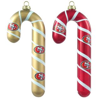 San Francisco 49ers NFL Blown Glass Candy Cane Ornament Set