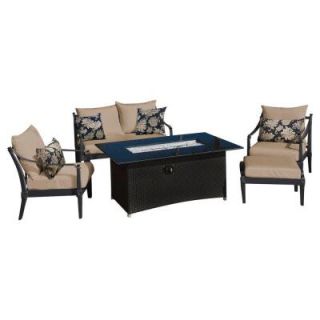 RST Brands Astoria 5 Piece Love and Club Patio Fire Pit Seating Set with Delano Beige Cushions OP ALOSS5FT AST DEL K