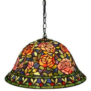 Warehouse of Tiffany Southern Rose Belle 2 Light Multicolored Brown Hanging Lamp ES93