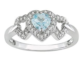 10K White Gold 1/6 ctw Diamond and Blue Topaz 3 Heart Ring