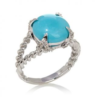 Heritage Gems Princess Turquoise and White Topaz Sterling Silver "Rope" Ring   7654392