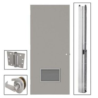 L.I.F Industries 36 in. x 80 in. Flush Gray Steel Louvered Commercial Door with Hardware UKR3680R