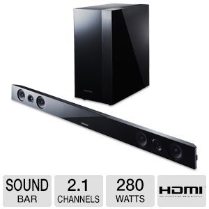 Samsung HW F450 Soundbar   2.1 Channels, 280W, Dolby Digital, Bluetooth, USB, HDMI, Sound Share, Crystal Amp Pro, Wireless Subwoofer, 3D Sound Plus (HW F450/ZC)