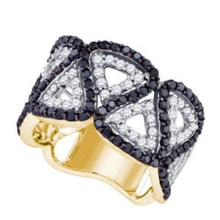 10K Yellow Gold 1.60ctw Glamorous Black Pave Diamond Decorated Fashion Band Ring