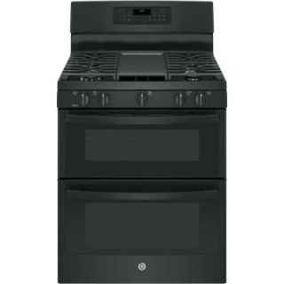GE 6.8 cu. ft. Double Oven Gas Range with Self Cleaning Convection Oven (Lower Oven) in Black JGB860DEJBB