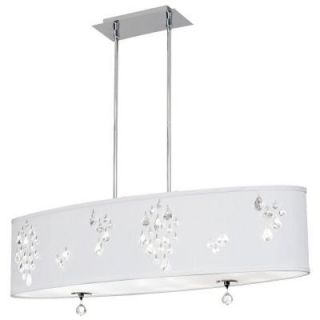 Radionic Hi Tech Rhiannon 8 Light White Oval Pendant with Crystal Accents and White Baroness Fabric RHI 388C PC 693
