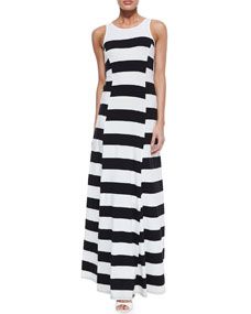 DKNY Striped Crewneck Maxi Dress, Black/White