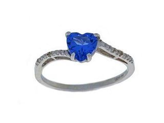 1 Ct Tanzanite & Diamond Heart Ring .925 Sterling Silver Rhodium Finish