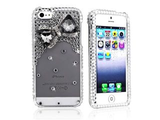 Insten Clear Full Diamond with 3D Smoke Bow Tie Snap on Case Cover + Mirror Screen Cover Compatible With Apple iPhone 5