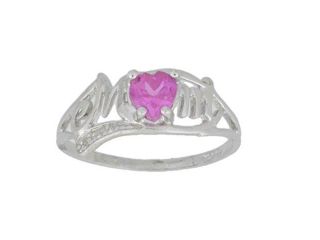 .50 Ct Pink Sapphire Heart & Diamond Mom Ring .925 Sterling Silver Rhodium Fi