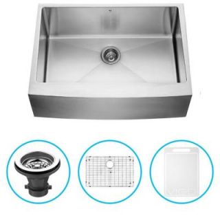 Vigo Undermount Farmhouse Apron Front Stainless Steel 30 in. Single Bowl Kitchen Sink with Grid and Strainer VGR3020CK1