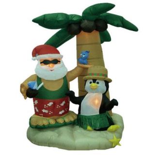 BZB Goods Christmas Inflatable Santa and Penguin with Palm Tree Decoration