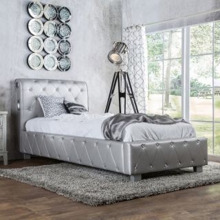 Furniture of America Emmaline Silver Leatherette Platform Bed with