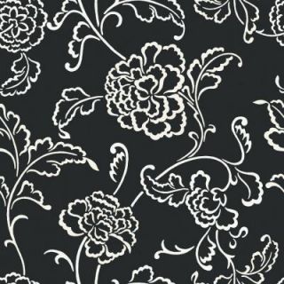 The Wallpaper Company 56 sq. ft. Black and White Large Scale Dramatic Floral Outline Wallpaper WC1283368