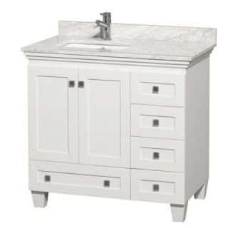 Wyndham Collection Acclaim 36 in. Vanity in White with Marble Vanity Top in Carrara White and Square Sink WCV800036SWHCMUNSMXX