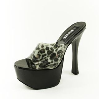 Women's Black & White PVC 3D Animal Print Platform High Heel Sandal Shoes   Size 12