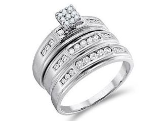 Diamond Engagement Ring & Wedding Bands 14k White Gold Bridal (.56 CT)