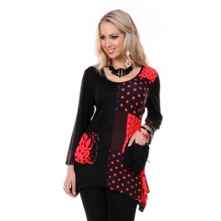 Firmiana Womens Black/ Red Polka dot Long Sleeve Tunic  