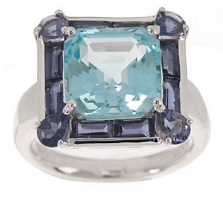 5.70 ct tw Asscher Cut Blue Topaz and Iolite Sterling Ring   J260693 —