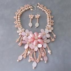 Pink Statement FW Pearl and Shell Floral Jewelry Set (Thailand