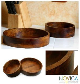 Set of 2 Handcrafted Wood Maya Circle Centerpieces (Guatemala