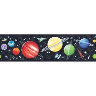 The Wallpaper Company 6.88 in. x 15 ft. Black Space Galaxy Border WC1285285