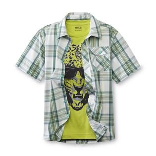 Route 66   Boys Plaid Shirt & Graphic T Shirt   Cheetah
