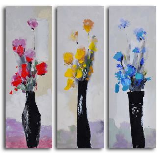 Hand Painted Trio of Primary Blooms Canvas Wall Art  