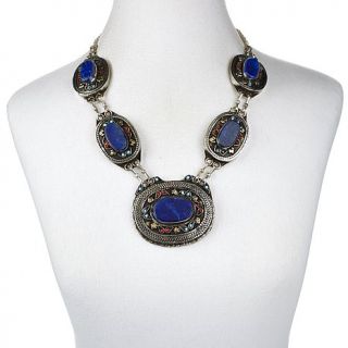 BAJALIA "Azin" Lapis Station Silvertone 27 1/2" Necklace   7655743