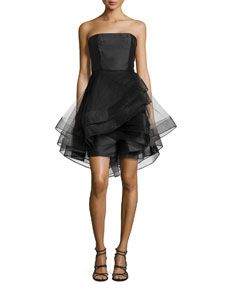 ML Monique Lhuillier Strapless Cocktail Dress with Tulle Skirt