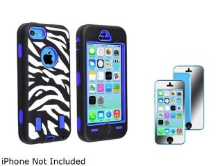 Insten Light Blue Hard/ Black White Zebra Skin Hybrid Case with Mirror Screen Shield Compatible with Apple iPhone 5C 1530011