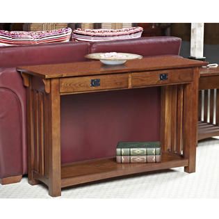 Leick 8233 Mission Console Table with Drawers and Shelf   Medium Oak