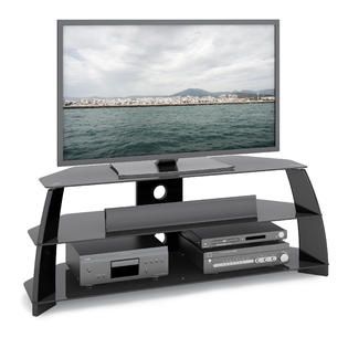 CorLiving Taylor Glossy Black TV Stand with Glass Shelves, for TVs up
