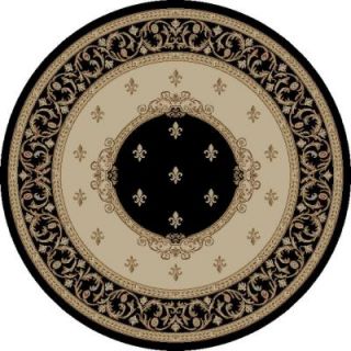 Concord Global Trading Jewel Fleur De Lysmedallion Black 5 ft. 3 in. Round Area Rug 63130