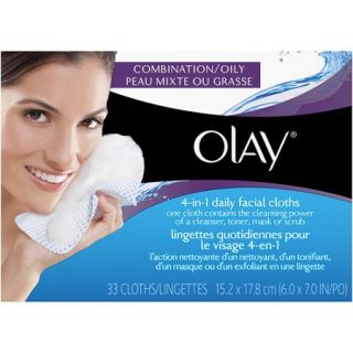 Olay 4 in 1 Daily Facial Cleanser Wipes, Combination/Oily Skin, 33 count