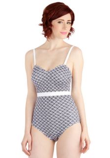 Scallop and Down the Beach One Piece Swimsuit  Mod Retro Vintage Bathing Suits