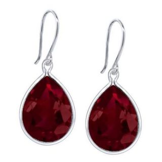 18.20 Ct Pear Shape Red Created Ruby 925 Sterling Silver Dangle Earrings