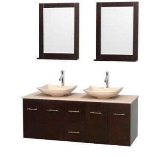 Wyndham Collection Centra 60 in. Double Vanity in Espresso with Marble Vanity Top in Ivory, Marble Sinks and 24 in. Mirrors WCVW00960DESIVGS5M24