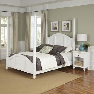 Home Styles Bermuda Queen Poster Bed and Night Stand White Finish
