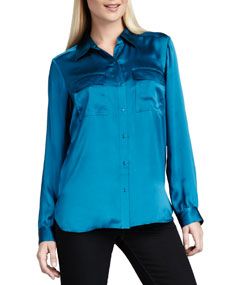 Go Silk Charmeuse Button Front Blouse, Womens