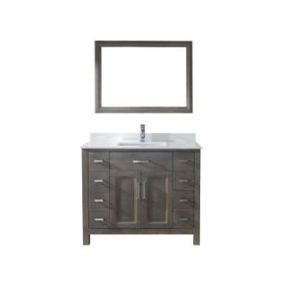 Studio Bathe Kelly 42 in. Vanity in French Gray with Solid Surface Marble Vanity Top in Carrara White and Mirror KELLY 42 FRENCH GRAY SOLID SURFACE