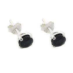 Dolce Giavonna Sterling Silver Black Sapphire Stud Earrings