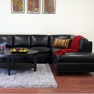 Baxton  Rohn Black Leather Modern Sectional Sofa
