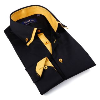 Brio Milano Mens Solid Navy Button down Fashion Shirt  
