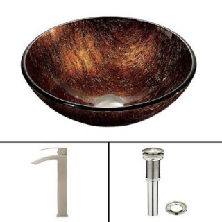 Vigo Glass Vessel Sink in Kenyan Twilight and Duris Faucet Set in Brushed Nickel VGT397