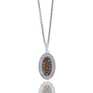 Sterling Silver 7/8ct TDW White and Brown Diamond Oval Necklace (H I
